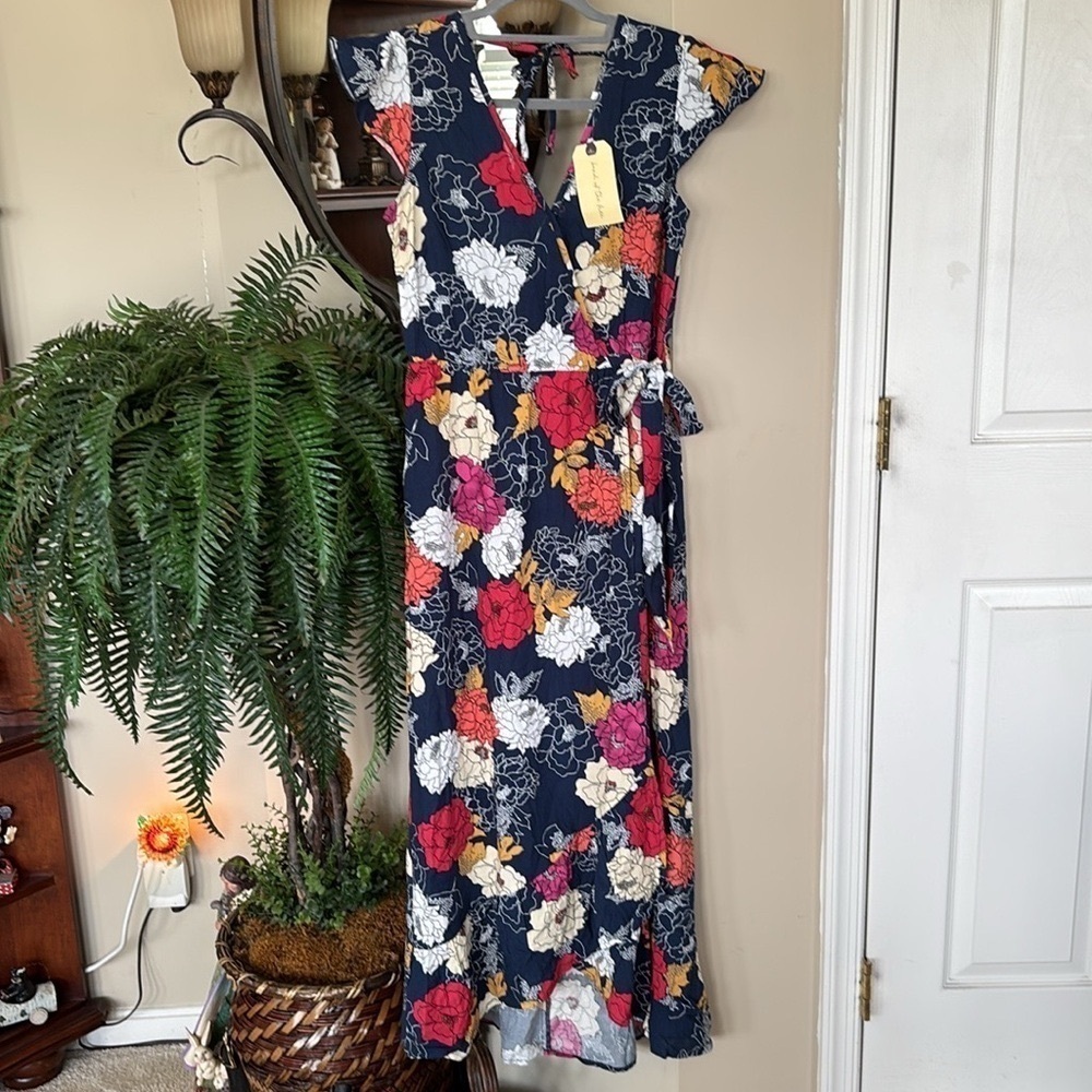 Brand New Band of the Free Multicolored Floral Ruffle Wrap Dress Maxi V-Neck